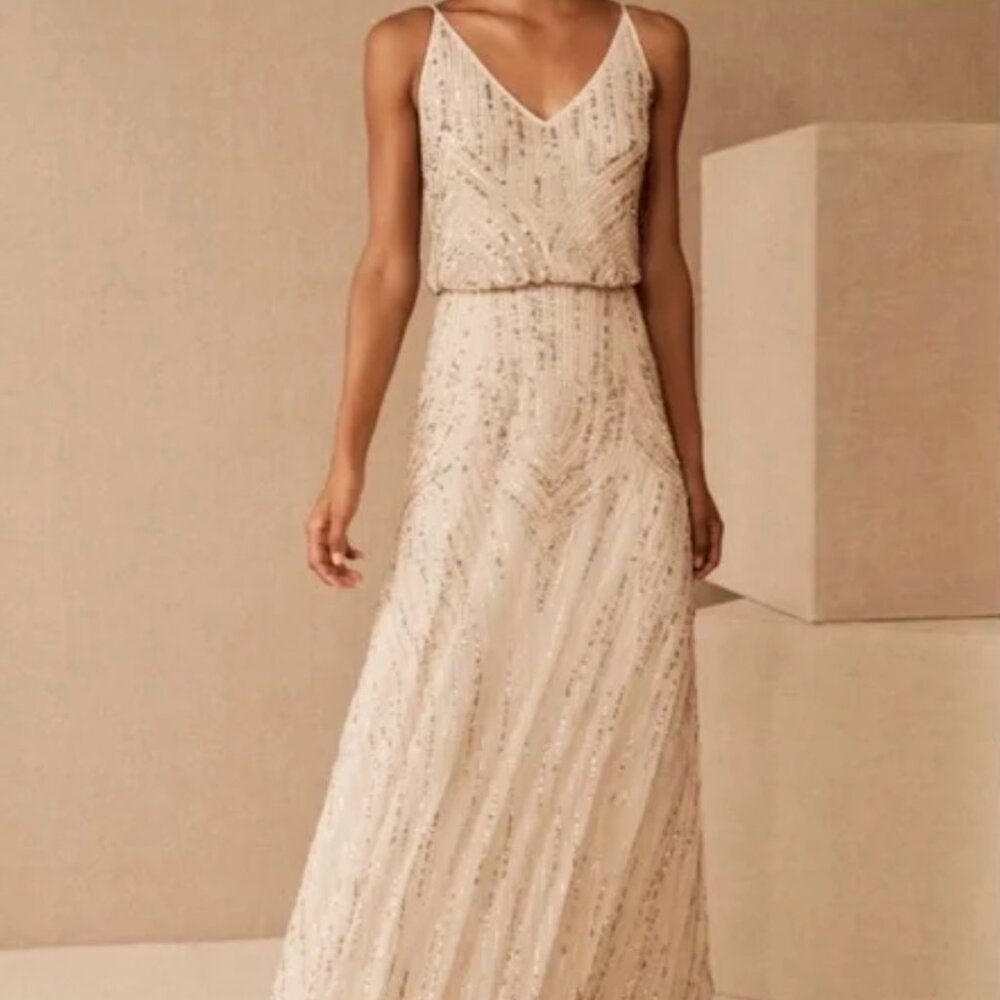 NEW - BHLDN Fidelia Beaded Maxi Dress in Oyster
